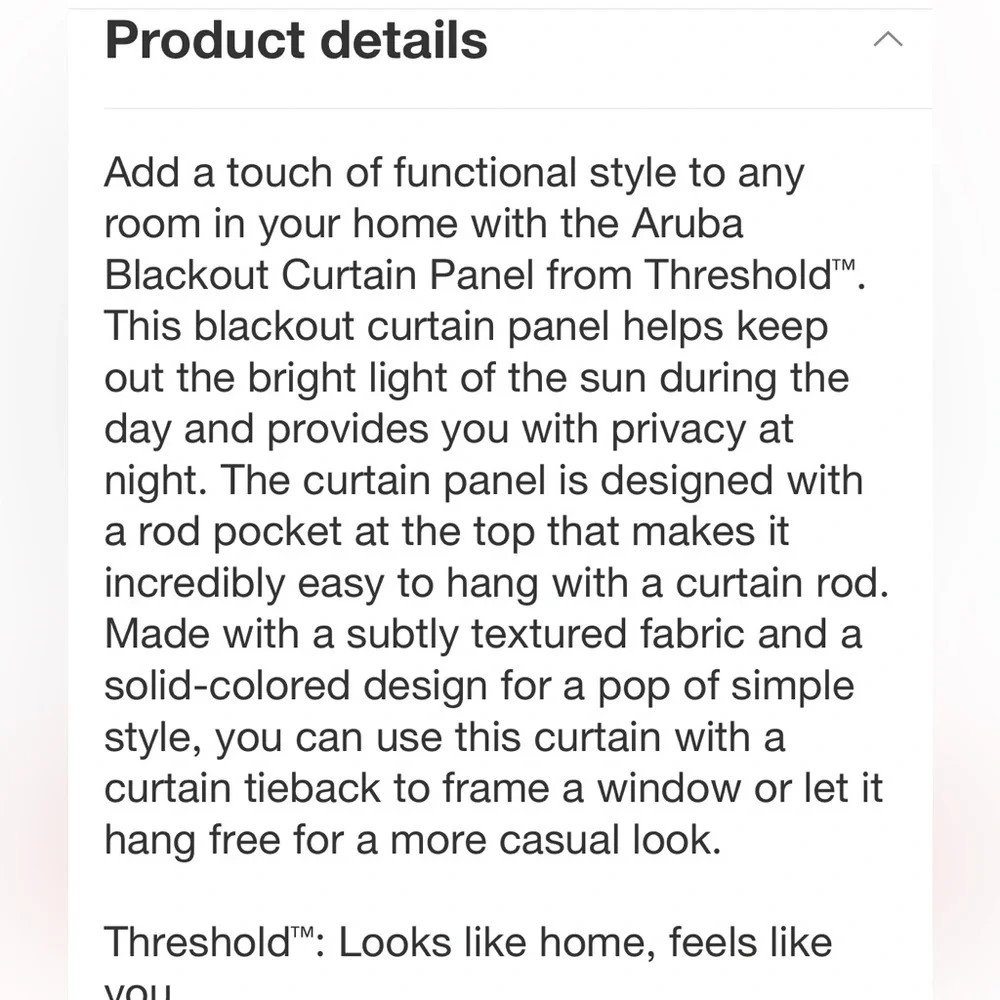 THRESHOLD NWT blackout Aruba window curtain panel -84”
